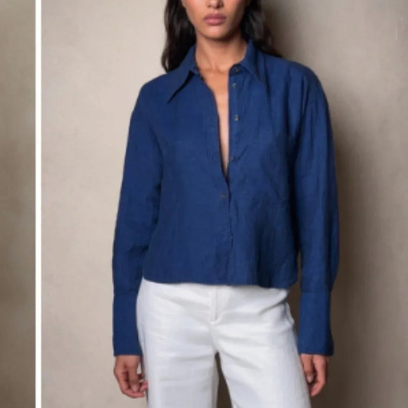 Banana Republic 100% Linen The Boxy Cropped Shirt Striped Zebra Size Small - Picture 8 of 9